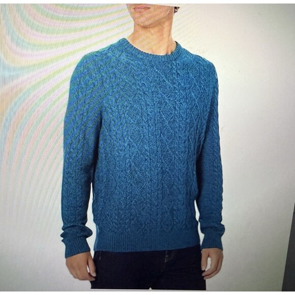 New Cable Knit Jumper Sweater Men’s Size LT Blue Teal Crewneck - Picture 10 of 17